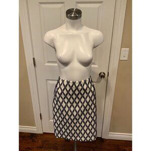 J. McLaughlin White & Blue Diamond Stitch "Ikat" Pencil Skirt, Size 6